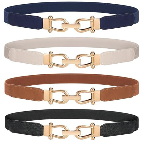 JasGood 4 Stück Elastischer Taillengürtel für Damen Dünner Vintage Gürtel für Kleid Damen Mode Dehnbarer Cinch Gürtel Stretch Taille Gürtel mit Goldener Schnalle