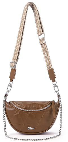 CLUCI Umhängetasche Damen Klein, Bauchtasche Damen Stylisch Crossbody Bag Damen mit Breiter Gurt Braun