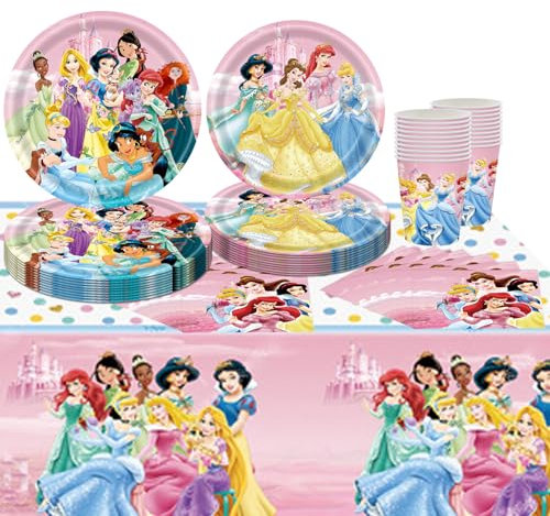 Prinzessin Partygeschirr, Geburtstagsgeschirr-Set, Mädchen-Geburtstagsgeschirr, Partyset Kindergeburtstag, rosa Geschirr-Set, geeignet für Geburtstage, Versammlungen Partys für 20 Personen