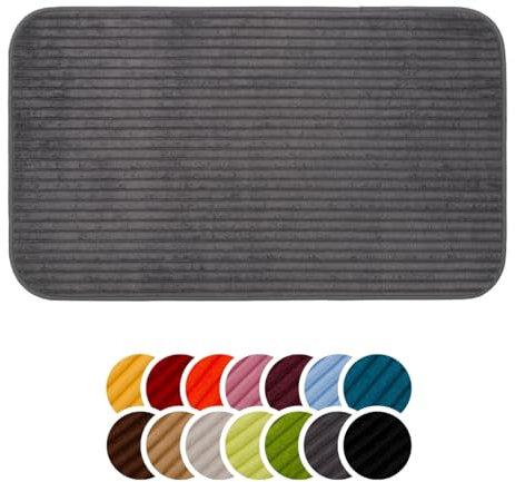 liebling Badteppich mit Anti-Rutsch-Beschichtung aus PVC Noppen, Cord-Optik, 100% Polyester, Serie Potsdam, 70 x 120 cm, 30 Grad waschbar, Fußbodenheizung geeignet, Farbe: anthrazit