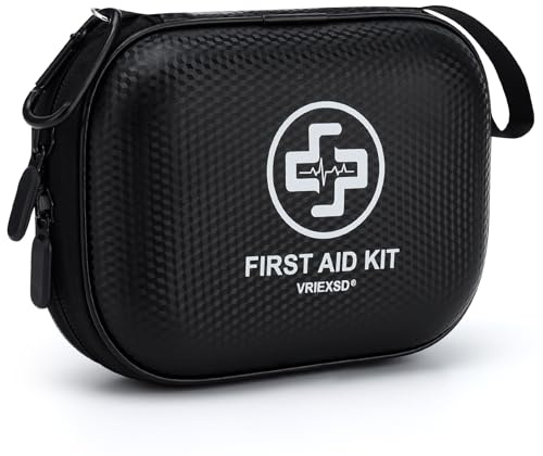 Mini First Aid Kit - 150 Piece Small Waterproof Hard Shell Medical Kit for Home, Car, Travel, Camping, Truck, Hiking, Sports, Office, Vehicle & Outdoor Emergencies (Black)