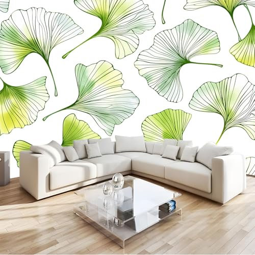 Papier Peint Feuilles De Ginkgo Texture Des Lignes 250x175 cm 3D Panoramique Murale Salon Papier Peint intissé pour Chambre Salon Personnalisé Décoration Murale