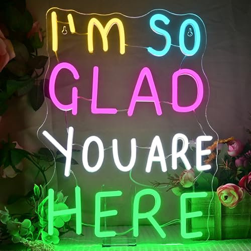 LUCUNSTAR I'm So Glad You are Here Neon Sign,Dimmable LED Neon Light for Wall Decor,for Bar Coffee Room Home Art Wall Decor Birthday Wedding Party Window Living Room Decor