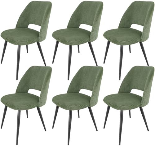 WAFTING Esszimmerstühle 6er Set, Kordsamt Stuhl Mit Dickem Cord-Schwamm Gepolsterter, Esstischstühle mit Separaten Metallbeinen, für Esszimmer, Wohnzimmer, Schlafzimmer und Empfang, Grün