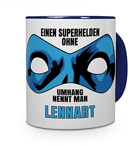 printplanet Tasse mit Namen Lennart - Motiv Superhelden ohne Umhang - Namenstasse, Kaffeebecher, Mug, Becher, Kaffeetasse - Farbe Blau