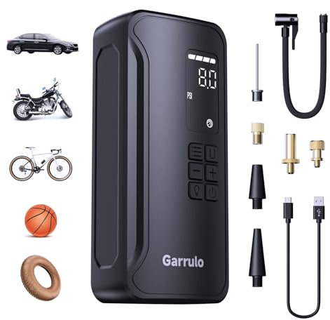 Garrulo Compresseur à Air Portatif, 150PSI Gonfleur Pneus Voiture sans Fil de Lumière LED, Mini Compresseur avec Batterie pour Voiture/Vélo/Ballon/Moto