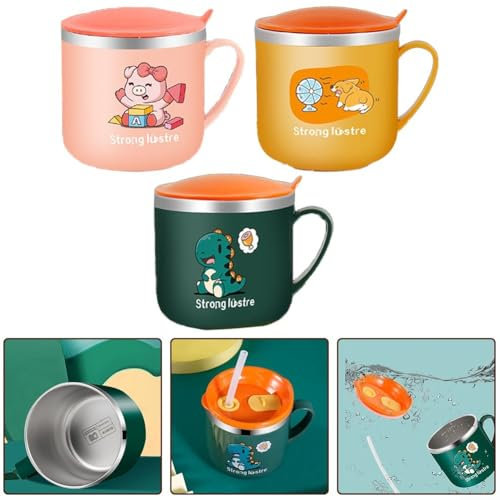 Divertido y funcional vaso infantil de 250 ml en acero inoxidable con medidas precisas (amarillo)