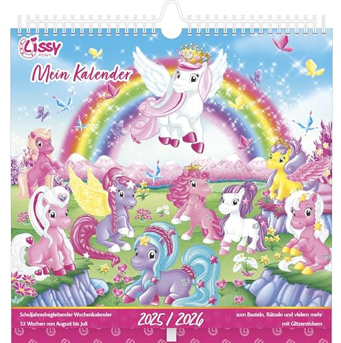 Lissy Pony - Lissy Pony Kalender 2026 – Bastel- und Rätselkalender 31×31 cm mit 53 Blättern & Glitzerstickern, Kreativkalender für Kinder