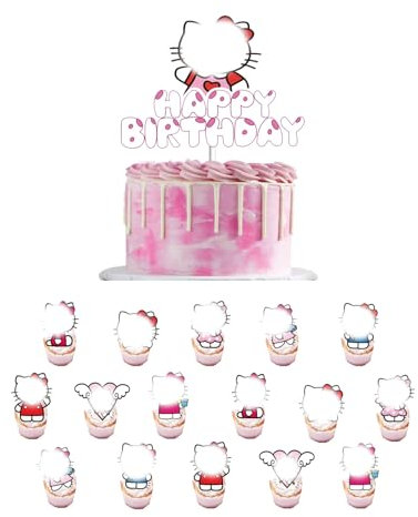 17 Stück süße Cartoon-Torte Geburtstag, Toppers Kuchen Cartoon Cat, Anime Katze Cake Toppers, niedliche Cupcake Dekorationen, Kawaii Toppers Geburtstagstorte für Mädchen Geburtstagsfeiern