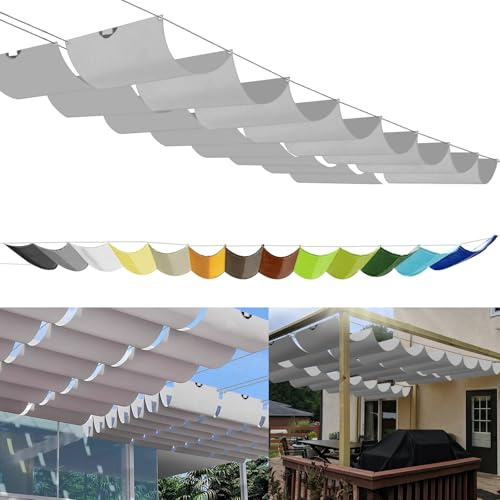 Einziehbares Sonnensegel 1.2x6m, nach Maß Pergola Markise Verstellbar Schattenabdeckung 95% UV-Schutz & reißfest Inkl. Montageseilen für Terrasse/Pergola Hellgrau