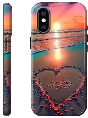 Mxfdegf for iPhone Xs Max Case,Dual Layer Hybrid Hard PC & Soft Silicone Defense Anti-Drop Anti-Scratch Protective Case for iPhone Xs Max 6.5”,Gold Orange Sand Sunset