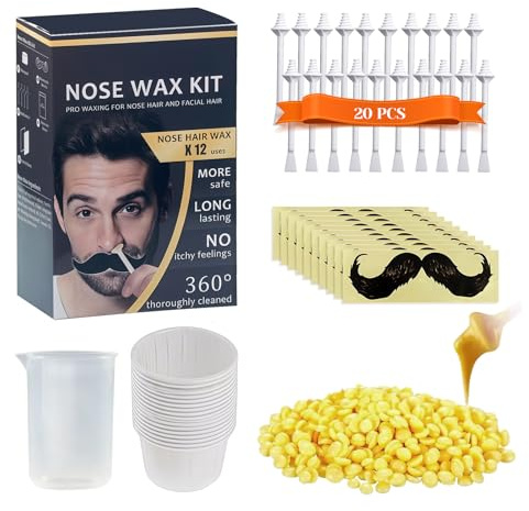 Nasenhaar Wachs Set, Nasenwachs, 100g Enthaarungswachs und 20 Applikatoren, Waxing Perlen und Sticks für Nasenhaarentfernung, Einfache Anwendung für Nasenhaarentfernung zuhause