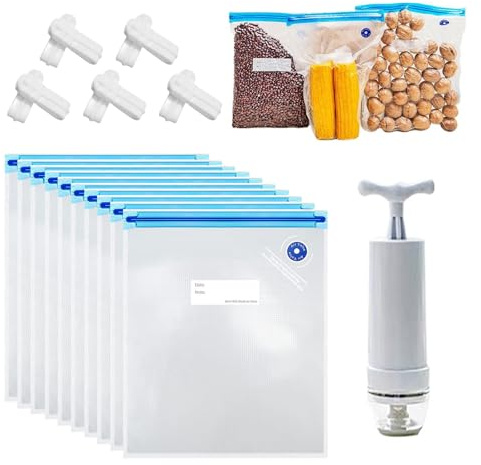 pclapora 10 Stück Vakuumbeutel 30 x 34cm Vakuumbeutel Lebensmittel | Vakuumierbeutel Sous Vide Beutel mit Pumpe Wiederverwendbare Vakuum zur Aufbewahrung von Lebensmitteln