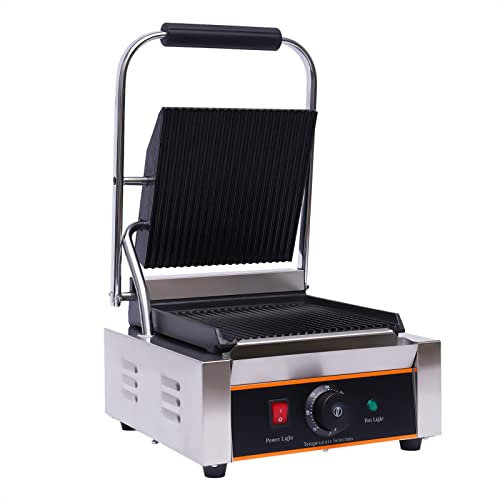 Gastro Kontaktgrill 1800W Edelstahl Antihaftbeschichtung Elektrogrill mit Gusseisen Grillpatten 50-300°C Doppelschichtige Heizung Sandwich Toaster Paninimaker für Restaurant Zuhause