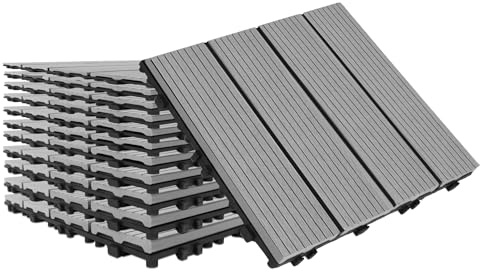 Aufun 1m² WPC Fliesen Terrassenfliesen Kunststoff Klicksystem Bodenbelag 30x30cm 11 Stück- Fliese Holzoptik Balkonfliesen Klickfliesen wetterfest für Terrasse und Balkon (Type 1, Grau)