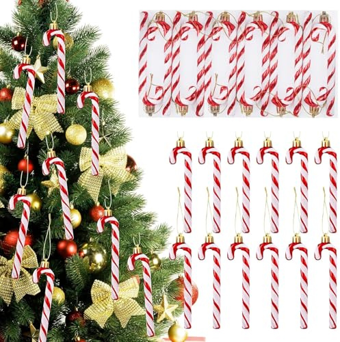 NOLACE 12er-Pack Zuckerstangen 14 cm Glitzer Weihnachtsbaumschmuck Rot/Silber Weiß