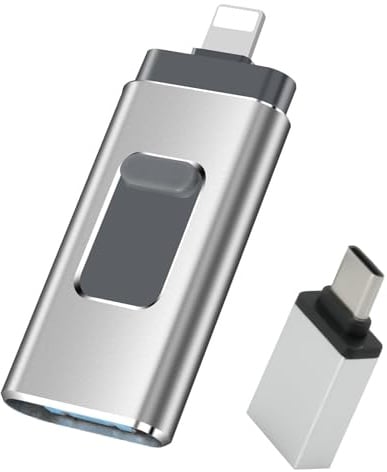 USB Stick 256 GB für iPhone,4 in 1MFi-zertifizierter USB Speicherstick für Phone/Pad,USB 3.0 Memory Stick High-Speed Flash Laufwerk, Keine App-Installation erforderlich(256G,Neues Silbermodell)