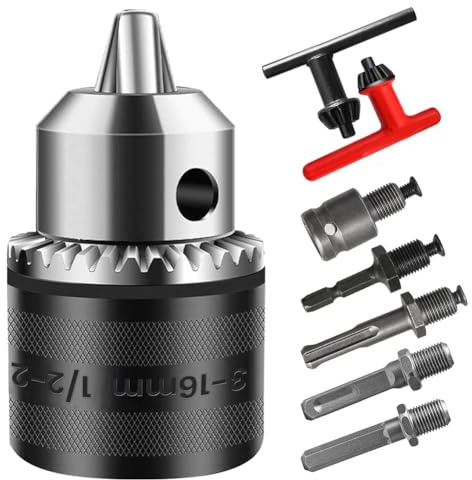 Flaroey 3-16mm Drill Chuck Adapter 1/2-20UNF, for Impact Driver/Electric Drill/Hammer Drill, 16mm Chuck Key
