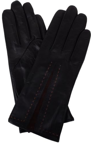 SNUGRUGS Womens Soft Leather Warm Gloves with Colour Panel Detailing - Black - Extra Large (8)