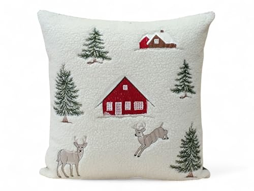 Tex family Tiroler Kissenbezug mit Hirsch und Casina - Fleece Lammfell weiß Winter 40 x 40 cm