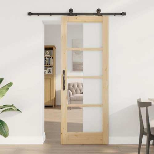 Iiaky Puerta Corredera con Herrajes Puerta Corredera de Interior Puerta corredera Madera y Metal para Baño Salón Sala de Estar Cocina-Natural-73.5 x 198.5 cm/152.5 cm