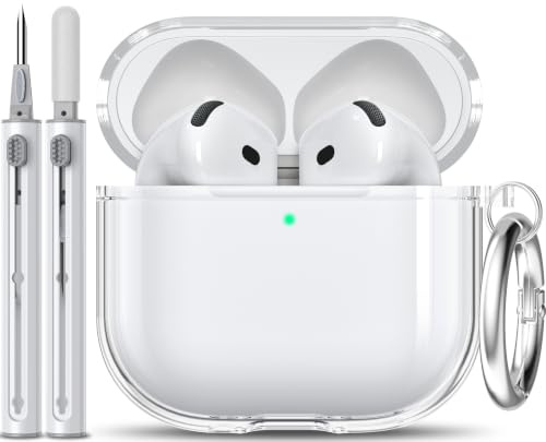 EQD für AirPods 4 Hülle Transparent, mit Reinigungskit, Weiß | Shockproof TPU Transparent Cover für AirPods 4th Generation, kompatibel mit Drahtloser Aufladung