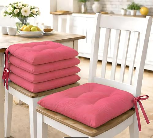 Generico Cuscini per Sedie Imbottiti con Lacci – Set 6 Pezzi, Spessore Alto, Morbidi e Confortevoli, Ideali per Cucina e Sala da Pranzo, Colore tinta unita (Fucsia)