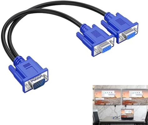 Câble Répartiteur VGA, Câble VGA 1 Mâle vers 2 Femelles en Y 29 cm Adaptateur Vidéo 15 Broches pour PC, Moniteur, Projecteur, Ordinateur Portable et HDTV, Compatible 1080p, Duplication VGA Analogique