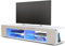 Vladon Lowboard Movie, TV-Kommode mit 4 offenen Fächern und Zierleisten, Weiß matt/Sandgrau Hochglanz, inkl. LED-Beleuchtung blau (134 x 29 x 39 cm)