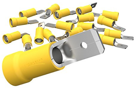AUPROTEC 50x Flachstecker 4,0-6,0 mm² gelb/Steckbreite 6,3 mm Teilisoliert PVC männlicher Steckverbinder MDD Kabel-Verbinder aus Messing verzinnt