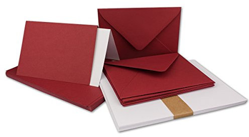 50x Faltkarten Set DIN A6/C6 mit Brief-Umschlägen in Dunkelrot/Weinrot - inklusive Einleger - 14,8 x 10,5 cm - Premium Qualität - FarbenFroh