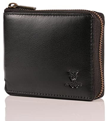 MATADOR Echt Leder Herren Geldbörse RFID & NFC Schutz Portemonnaie Damen Metall Reißverschluss Schwarz