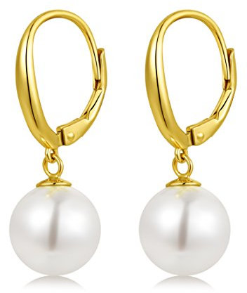 Perlen Ohrringe Gold Perlenohrringe Damen Ohrringe Sterling Silber 925 Hängend mit 10MM Weiß Für Damen Mädchen