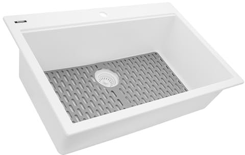 Ruvati 33 x 22 inch epiGranite Dual-Mount Granite Composite Single Bowl Kitchen Sink - Arctic White - RVG1080WH