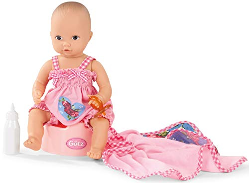 Götz 1953038 Aquini Mädchen - Roses Garden - 33 cm großes Badebaby mit gemalten braunen Augen, ohne Haare in 7-teiligem Set - geeignet für Kinder ab 18 Monaten