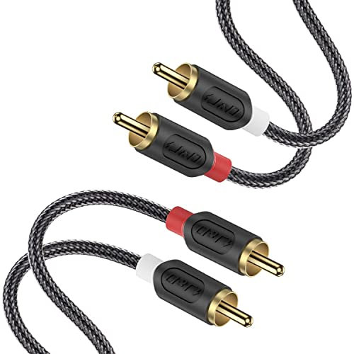 J&D 1,8 m Cavo RCA , cavo audio stereo RCA con 2 connettori, cavo 2 RCA maschio a 2 RCA maschio per sistema Hi-Fi, amplificatore, home theater, placcato oro e intrecciato in nylon [Serie Audiowave]