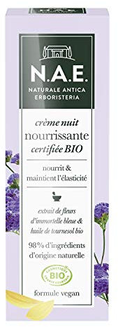 N.A.E. - Crème Nuit Nourrissante Visage - Certifiée Bio - Extrait de Fleurs d'Immortelle Bleue et Huile de Tournesol Bio - 98% d'ingrédients d'origine naturelle - Soin du Visage BIO - Pot de 50 ml