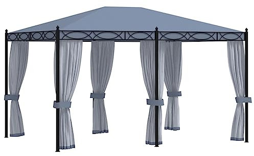 vidaXL Pavillon mit Mückennetze Partyzelt Festzelt Gartenzelt Zelt Gartenpavillon Bierzelt Garten Outdoor 3x4m Anthrazit Stahl Stoff