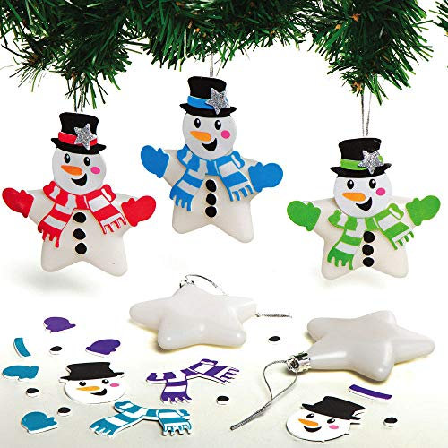 Baker Ross AX514 Schneemann Stern-Kugeln, 6 Stück, DIY-Christbaumkugeln, Schneemann-Dekoration, Kinder Kunst und Handwerk, Sortiert