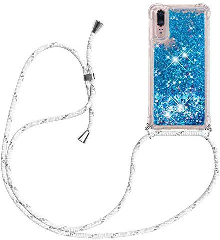 HongMan Handykette Hülle Kompatibel mit Huawei P20 - Quicksand Glitzer Hülle mit Band - Silikon Handyhülle mit Kordel Umhängenband - Schnur mit Treibsand Case zum Umhängen
