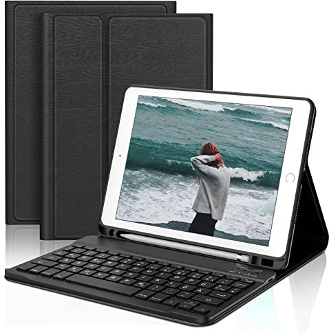 D DINGRICH Hülle mit Tastatur für iPad 6. Generation 2018/ iPad 5. Generation 2017/ iPad Pro 9.7 Zoll/iPad Air 2 & 1, Wireless Bluetooth Tastatur QWERTZ Deutsch- Stifthalter- Schlaf/Wach