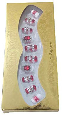 Sri Krishna Culture - Lot de 24 faux ongles autocollants rouges et blancs prêts à l'emploi