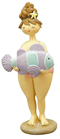 ETC witzige sommerliche Dekofigur Badenixe mit Fisch in verschiedenen möglichen Ausführungen (lila Fisch)
