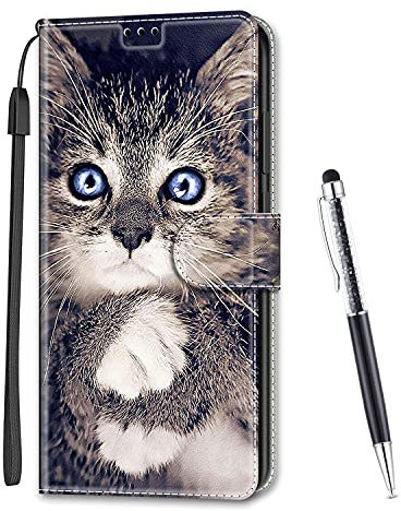 MadBee Kompatibel mit Samsung Galaxy A50 Hülle, Leder Handyhülle Tasche Schutzhülle Brieftasche Klapphülle Ständer und Kartensteckplätze Hülle für Samsung Galaxy A50 (Katze A)