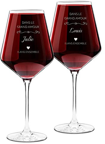 Maverton Set de 2 Verres à Vin en Cristal - Verres gravés 490 ml - Cadeau d’anniversaire pour chaque Couple - Verre Classique pour parents - amis - Noces