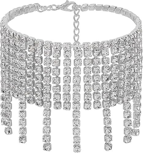 Sethexy Strass Fransen Fußkettchen Silber Kristall Fußkette Party Knöchel Armband Sommer Strand Fuß Schmuck für Frauen und Mädchen
