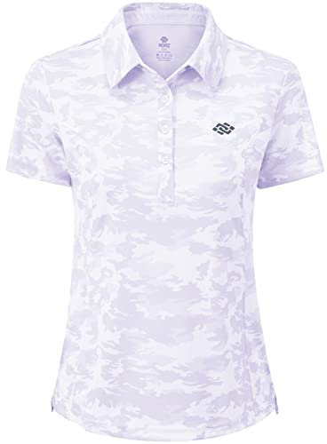 AjezMax Damen Poloshirts Kurzarm Sommer Sonnenschutz Basic Revers T-Shirt Freizeit Sports Polohemd Quick Dry Tennis Golf Polo Shirt Tarnfarbe violett M