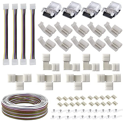 ENQIMAOYI 6-poliges LED-Schnellverbinder-Set für 12 mm breite SMD 5050 RGBWW LED-Lichtstreifen, inklusive Verlängerungskabel, Steckern und Clips