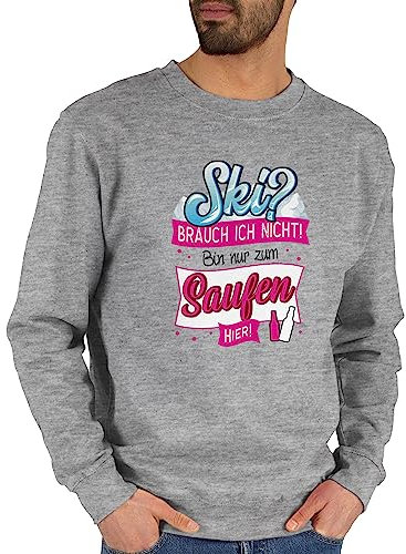 Sweater Pullover Sweatshirt Herren Damen - Skiurlaub Apres Ski - Ski? Brauch ich Nicht - schwarz/Fuchsia - M - Grau meliert - Skifahren Geschenke après Party Fasching mit Geschenk Fahren Outfit