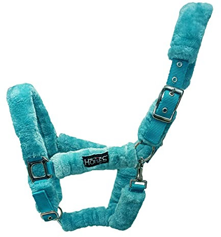 Horses, Nylon Halfter Soft Fluffi, Komfortables Halfter zum Führen des Pferdes an der Hand oder zum Sichern beim Putzen, Satteln oder Transportieren (Full, Hellblau)